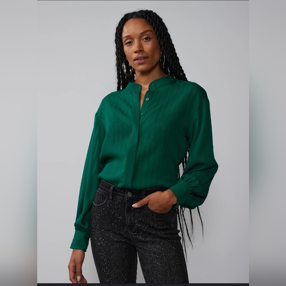 NWT Balloon Sleeve Striped Blouse Size Large in Green by NY & Co. - Picture 2 of 8